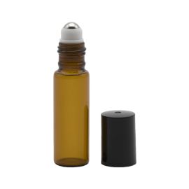 Brauner Glas-Roll-on mit schwarzem Deckel, 5 ml
